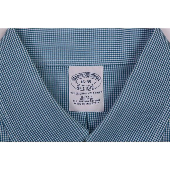 Brooks Brothers Slim Fit Non-Iron Green/White Gingham Check Dress Shirt 16-35 - Picture 6 of 7